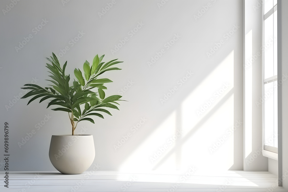 Plant, tree, vegetation in the white minimal clean room. Generative ai. Plant, tree, vegetation in the white minimal clean room. Generative ai.