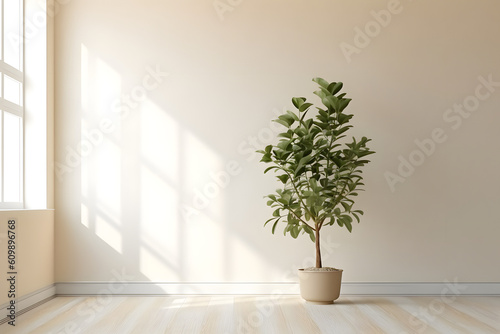 Plant, tree, vegetation in the white minimal clean room. Generative ai. © Pattanan