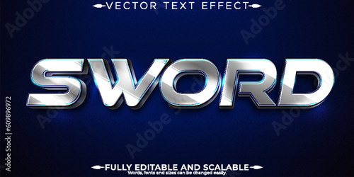 Editable text effect sword, 3d metallic and shiny font style