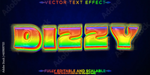 Dizzy vertigo text effect, editable psychedelic and hippie font style