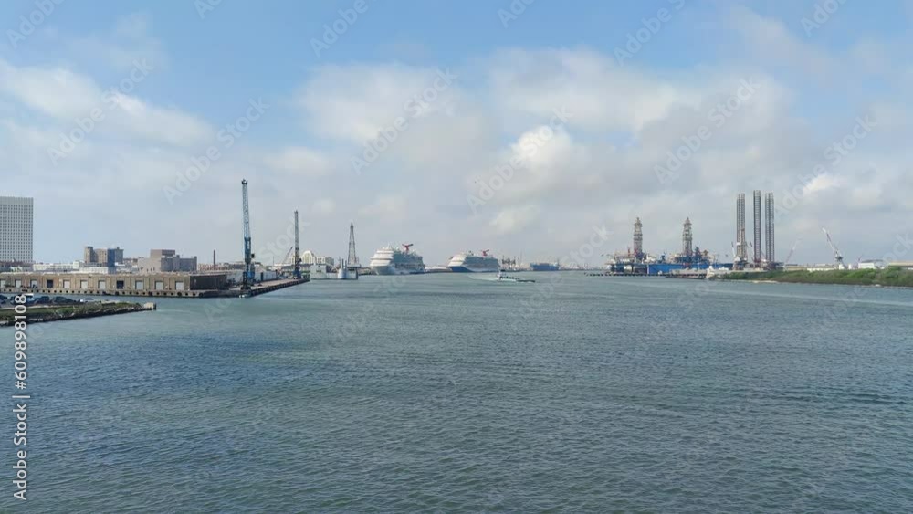 Captivating video background showcasing a sprawling industrial port adorned with cruise port terminals, offering a panoramic view | Cruising, industrial, travel, vacation, Captivating video background showcasing a sprawling industrial port adorned with cruise port terminals, offering a panoramic view | Cruising, industrial, travel, vacation,