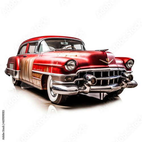 red car isolated on white, generative, ai, steampunk, retro, vintage 