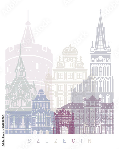 SZCZECIN SKYLINE POSTER PASTEL