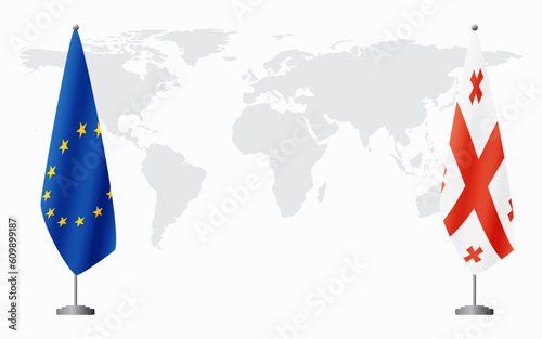 European Union and Georgia flags for official meeting