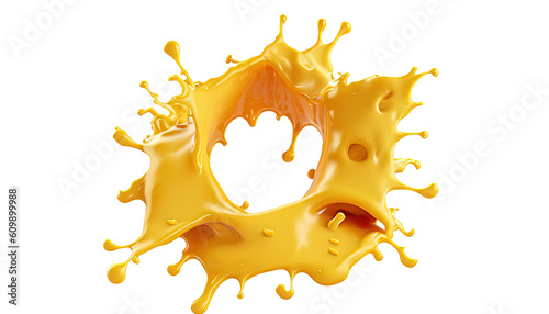 Photo 3D Rendering of Yellow Liquid Splash in the Air Isolated for Product Display of