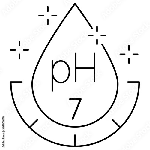 Linear vector icon of acidity of pure or neutral water pH 7. Black thin line pictogram of the water quality measurement isolated on transparent background. Line thickness editable