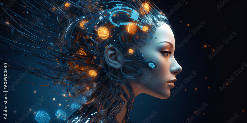 cyber girl with digital brain, advanced artificial intelligence for the future, neural network, fictional persons created with generative ai cyber girl with digital brain, advanced artificial intelligence for the future, neural network, fictional persons created with generative ai