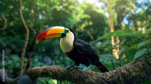 Toucan sitting on the branch in the forest. Generative Ai
