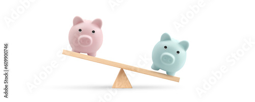 Piggy bank on balance scale  Gender pay equality conceptt photo