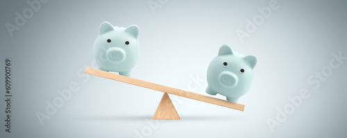 Piggy bank on balance scale  Gender pay equality conceptt