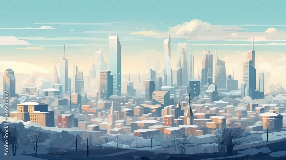 Abstract background winter skyscrapers. A visually stunning abstract background with a  illustration of a winter skyscrapers, perfect for banner design. Generative AI.