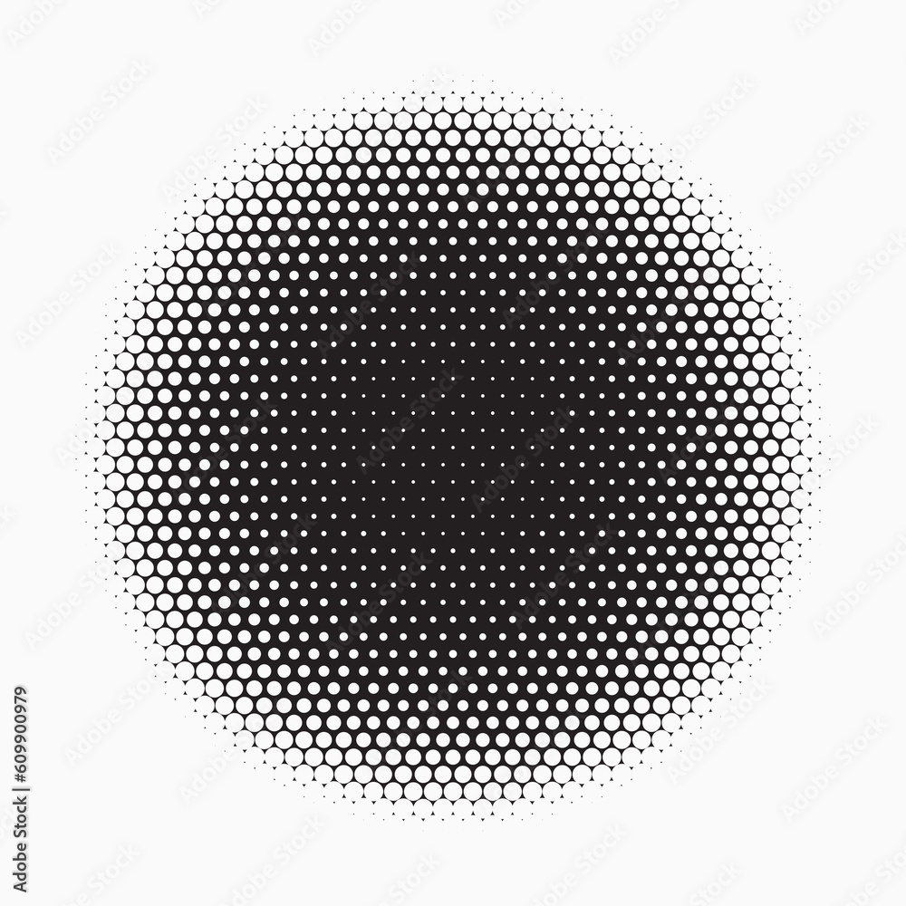 Halftone Dots Circle. Grunge circle background. Halftone pixelated retro texture dot vector. Dotted design element.