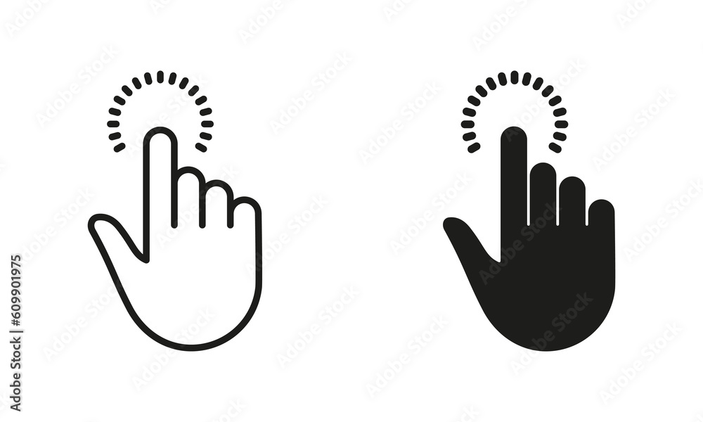 Cursor Hand of Computer Mouse Line and Silhouette Black Icon Set. Pointer Finger Pictogram. Tap, Touch, Point, Click, Press, Swipe Gesture Sign Collection. Isolated Vector Illustration Cursor Hand of Computer Mouse Line and Silhouette Black Icon Set. Pointer Finger Pictogram. Tap, Touch, Point, Click, Press, Swipe Gesture Sign Collection. Isolated Vector Illustration