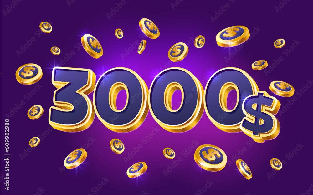 3000 dollar coupon gift voucher, cash back banner special offer, casino winner. Vector illustration 3000 dollar coupon gift voucher, cash back banner special offer, casino winner. Vector illustration