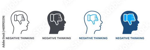 Canvas Print Negative Thinking Silhouette and Line Icon Set