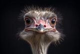 Portrait of an ostrich on dark background. Generative Ai