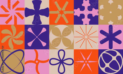 Abstract geometry new modernism aesthetics pattern with silhouette basic figures, extraordinary graphic elements of geometrical shapes vector composition, invitation, poster, website headers