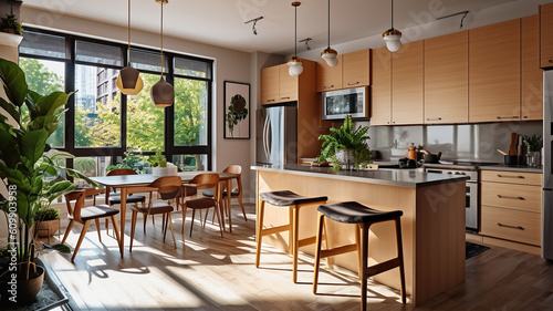 Stylish apartment interior with modern kitchen. Generative Ai