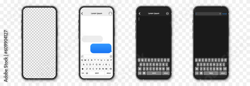 Phone vector mockup. Phone mockup png. Message template, correspondence. Browser and app template for typing. Application interface.