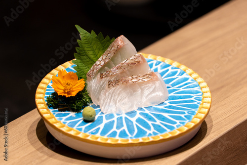 japanese food Madai Sashimi on plate photo