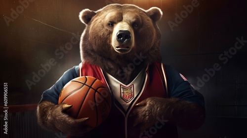 A bear in the form of a basketball player plays basketball Generative AI