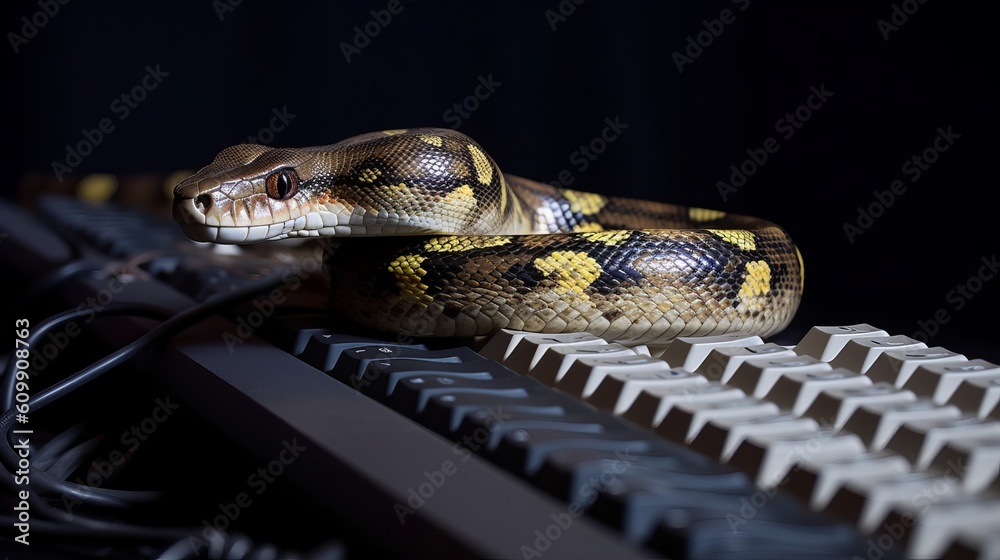 Obraz premium Snapshot of python on keyboard near Generative AI