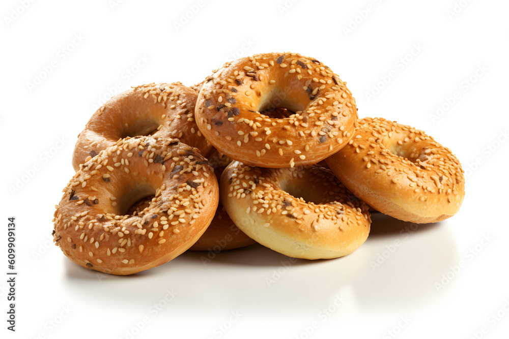 A bunch of bagels isolated on white background A bunch of bagels isolated on white background