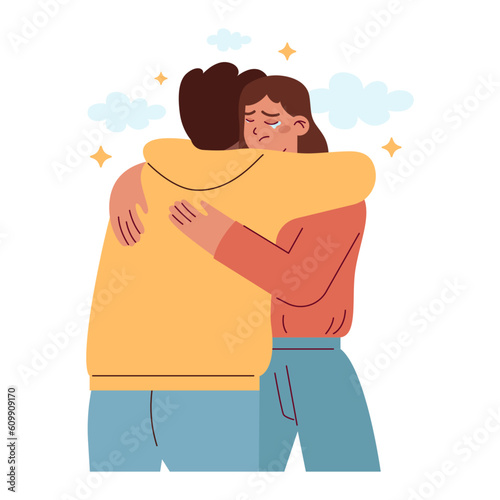 Friends support. Mental support and comfort for stressed or upset