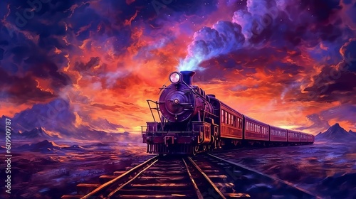 Drawing Night Train Rides Drawing Night Train Rides Vibrant Colors Generative AI