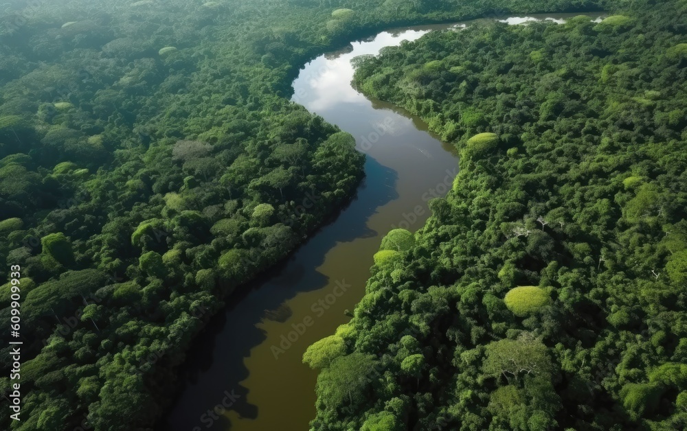 Aerial view of the river. Generative AI.