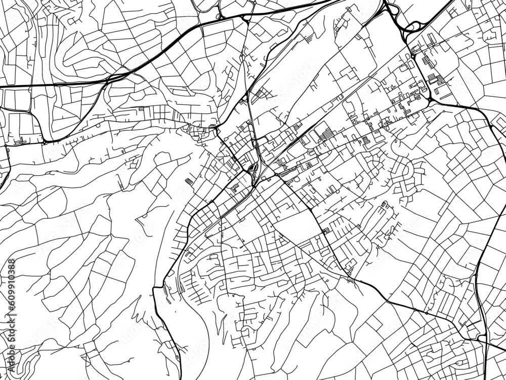 Vector road map of the city of  Bad Kreuznach in Germany on a white background.