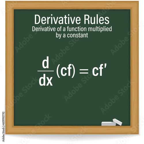 Derivative rules. Constant Multiple Rule of Derivatives. Math. Vector illustration.