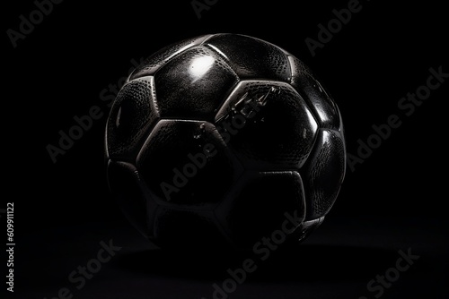 soccer ball on black background. Generative AI.