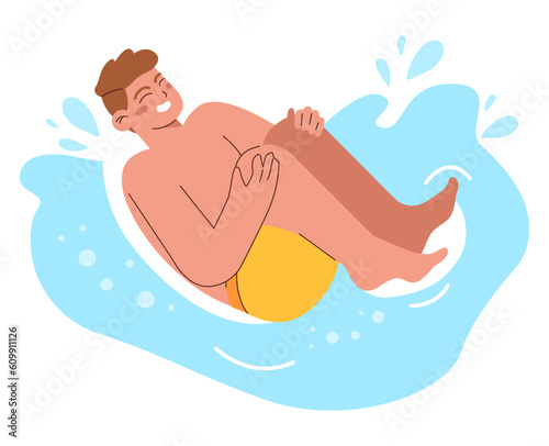 Swimming set. Diverse characters swimming in the sea. Summer holidays
