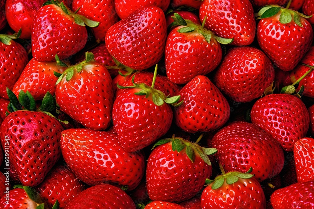 Strawberries seamless background. Close up of fresh strawberries. Generative AI. Strawberries seamless background. Close up of fresh strawberries. Generative AI.