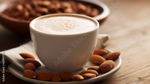 Coffee with almond milk, Generative AI © AIExplosion