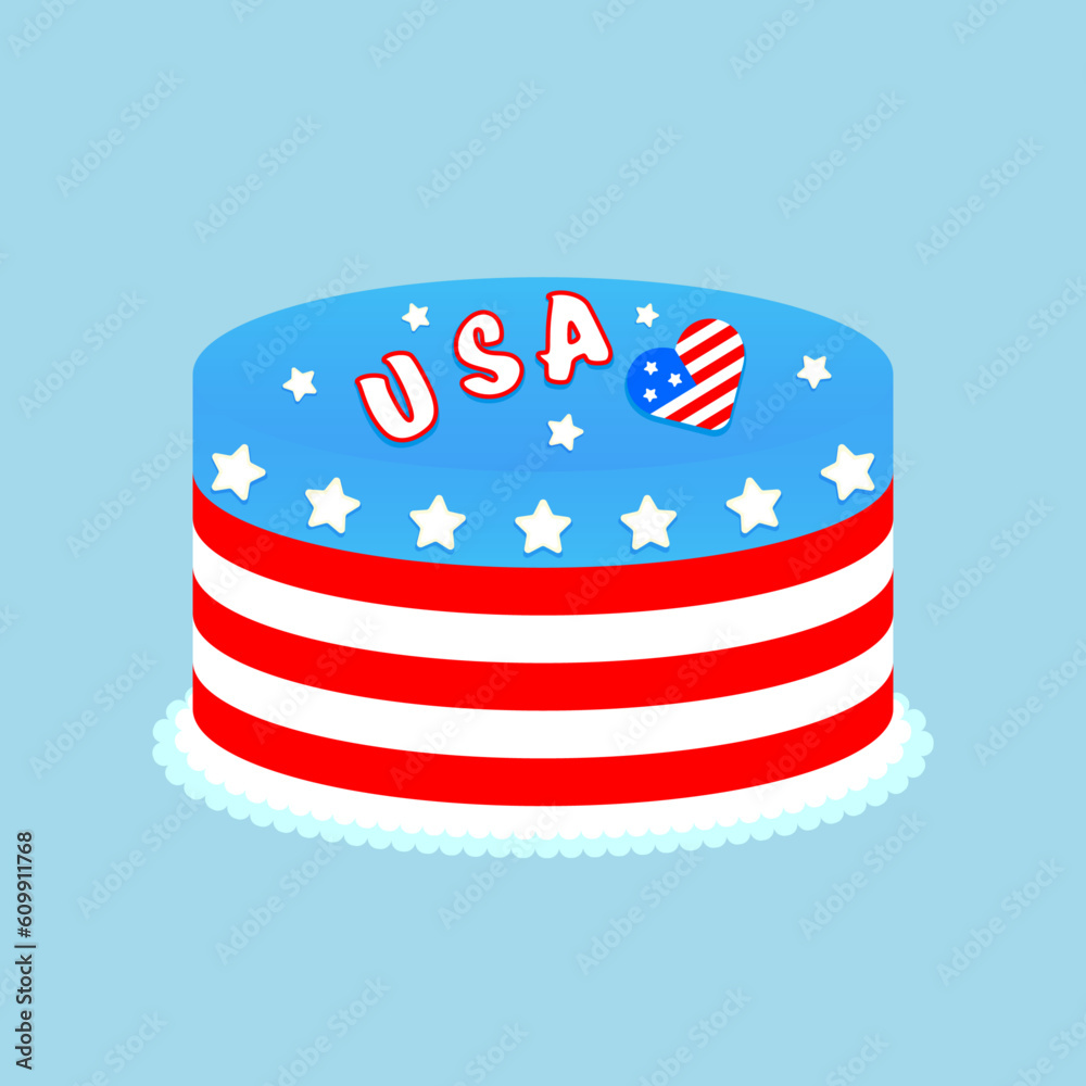 Fototapeta premium American themed cake. USA happy independence day. Vector illustration in cartoon flat style. Isolated