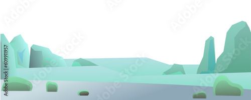 Day in cold arctic rocks. Winter landscape. Harsh cold nature. Snow and ice frost. Cartoon fun style. Flat design.Isolated on white background. Vector