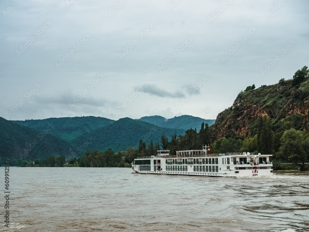 Fototapeta premium Passenger tourist ship on the Danube in the Wachau valley, Austria