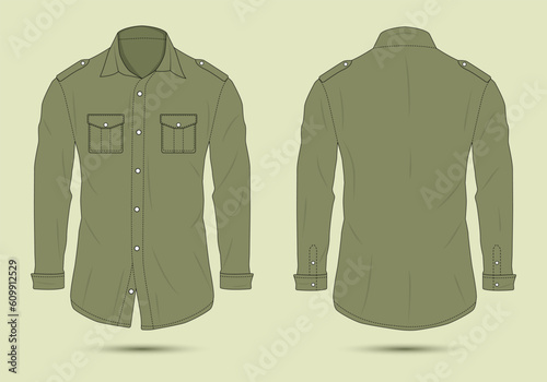 Long sleeve formal military shirt mockup front and back view