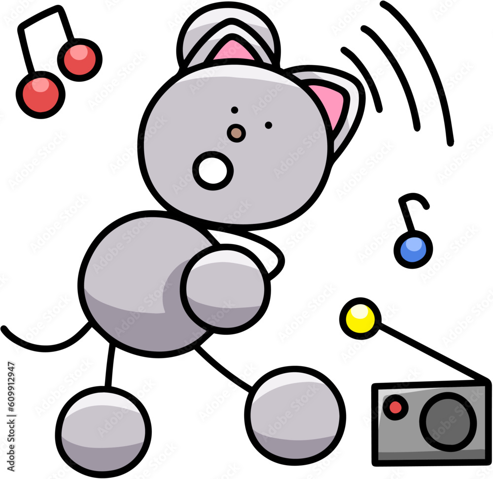 ラジオ体操をするにゃんまるのイラスト　猫