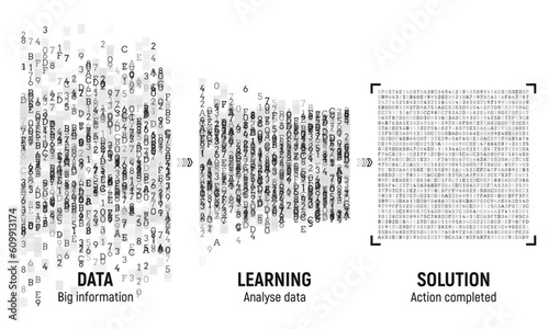 Abstract Big Data algorithms visualization. Sorting information and machine learning algorithms. Vector illustration.