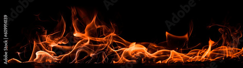 Burning fire background banner. AI generated.