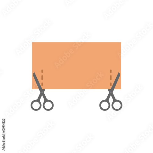 Rectangular blank frame with scissors and a dotted cut line. 