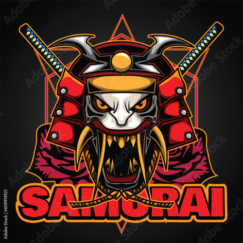 samurai warrior logo with sword and rosses
