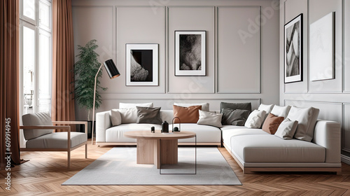 Living room interior in white color