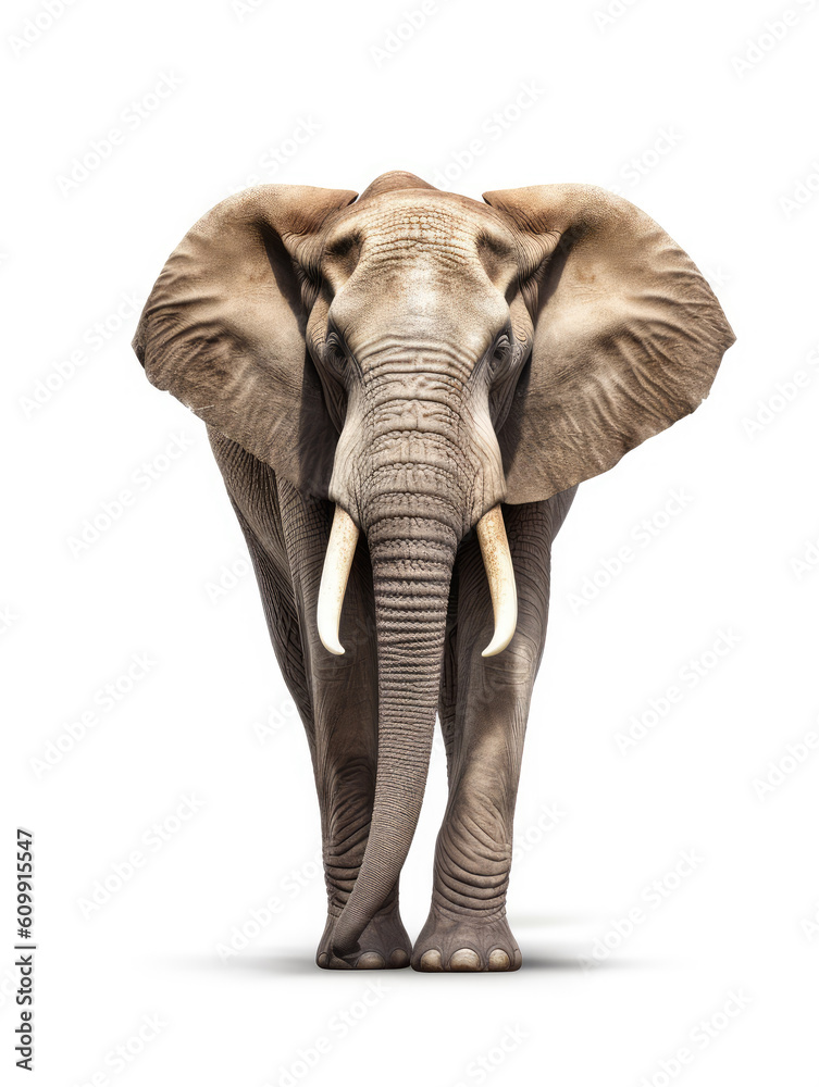 Obraz premium Generative ai illustration of African male elephant isolated on white background