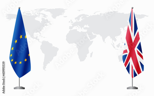 European Union and United Kingdom flags for official meeting