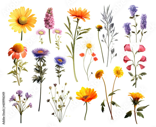Drawn wild flowers on a white background. © Andreas