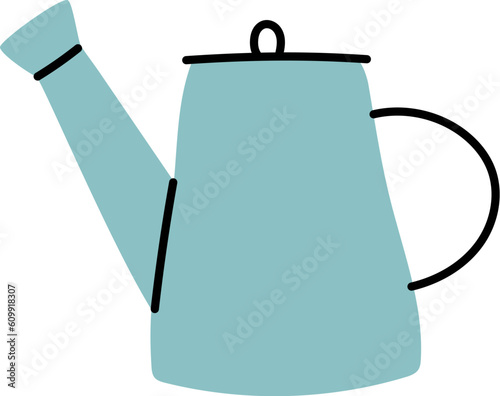 Simple blue watering can. Cartoon flat vector illustration.
